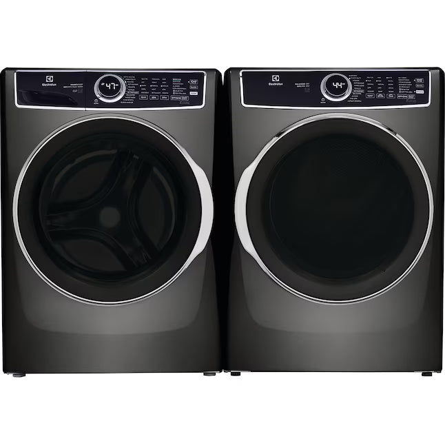 Electrolux Titanium Front Load 600 Series 4.5 Cu. Ft. Washer with Smartboost ELFW7637AT - Scratch & Dent (Minor) and Electrolux 8 cu. ft. vented Front Load Stackable 600 Series Electric Dryer in Titanium with LuxCare Dry 16245 - ELFE7637AT - Open Box