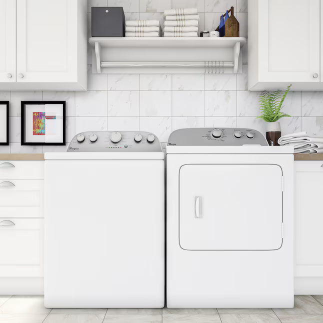 Whirlpool 4.3-cu ft  High Efficiency Impeller Medium Top-Load Washer in White WTW5000DW - Open Box and Whirlpool White Electric Extra Large 7.0 Cu. Ft. Dryer with Wrinkle Shield WED4815EW - Scratch & Dent (Minor)