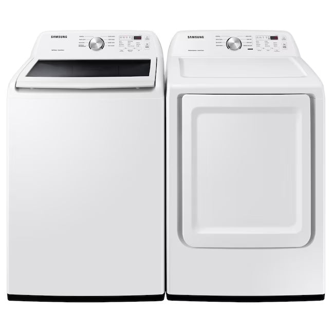 Samsung 4.5 cu. ft. Top Load Washer with Vibration Reduction Technology+ in White WA45T3200AW - Certified Refurbished and Samsung 7.2 cu. ft. Electric Dryer with Sensor Dry in White DVE45T3200W - Scratch & Dent (Minor)