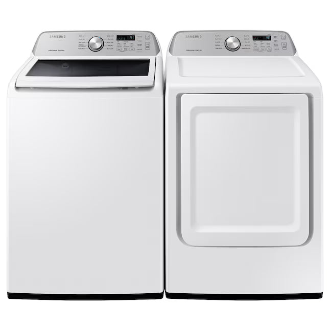 Samsung 4.5-cu ft High Efficiency Impeller Medium Top-Load Washer in White WA45T3400AW - Certified Refurbished and Samsung 7.2-cu ft Electric Dryer in White DV400EWHDWR - Certified Refurbished