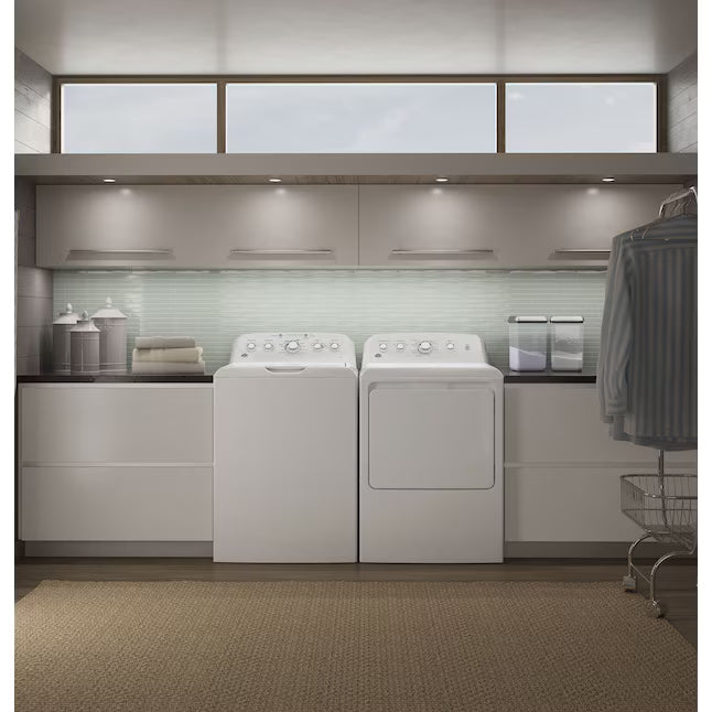GE 3.8 cu. ft. Capacity Washer with Stainless Steel Basket in White GTW330ASKWW - Certified Refurbished and GE White Electric 7.2 Cu. Ft. Dryer with Aluminized Alloy Drum GTD42EASJWW - Certified Refurbished
