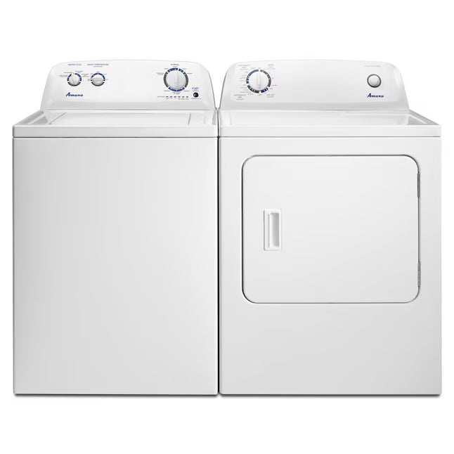 Amana Top Load 3.5 Cu. Ft. Washer with Dual Action Agitator, and Porcelain Tub NTW4516FW - Certified Refurbished and Amana 6.5 Cu. Ft. Electric Dryer with Wrinkle Shield Option and Automatic Dryness Control 16282 - NED4655EW - Scratch & Dent (Minor)
