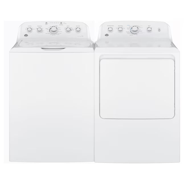 GE® 4.5 cu. ft. Capacity Washer with Stainless Steel Basket in White GTW465ASNWW - Certified Refurbished and GE White Electric 7.2 Cu. Ft. Dryer with Aluminized Alloy Drum GTD42EASJWW - Certified Refurbished
