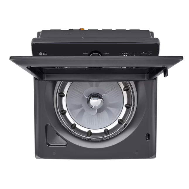 LG 5.3 cu. ft. Smart Top Load Washer with 4-Way® Agitator and AI Sensing EasyUnload™ WT8405CB - Scratch & Dent (Minor) and LG 7.3 cu. ft. Rear Control Electric Dryer with LG EasyLoad™ Door and AI Sensing 16250 - DLE8400BE - Scratch & Dent (Minor)