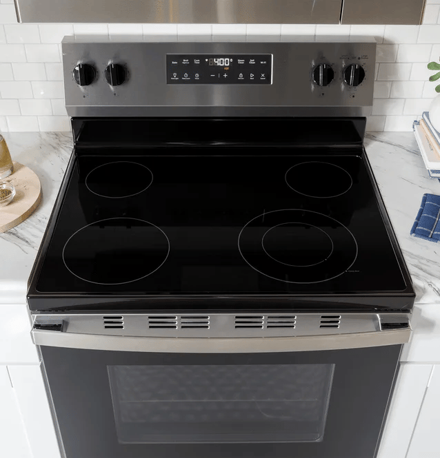 Pictures of GE® Stainless Steel ENERGY STAR® 30" Free-Standing Electric Range with 4 Burner Radiant Cooktop GRF400SVSS - New In Box - Neu Appliance Outlet - Discount Appliance Outlet in Austin, Tx